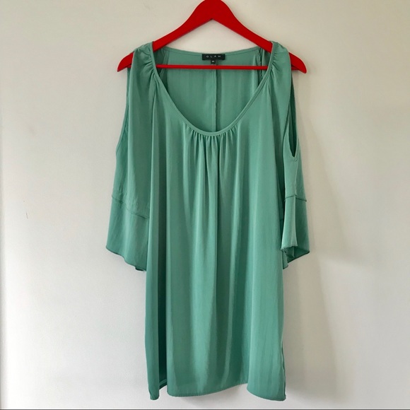Mint Green Cold-Shoulder Blouse with Bell Sleeves - Picture 2 of 6
